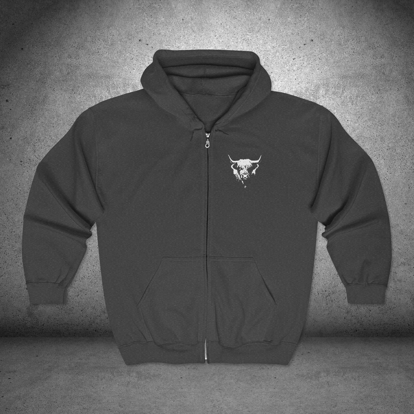 Highland Cow Zip-Up Hoodie – Cozy Farm & Country Jacket