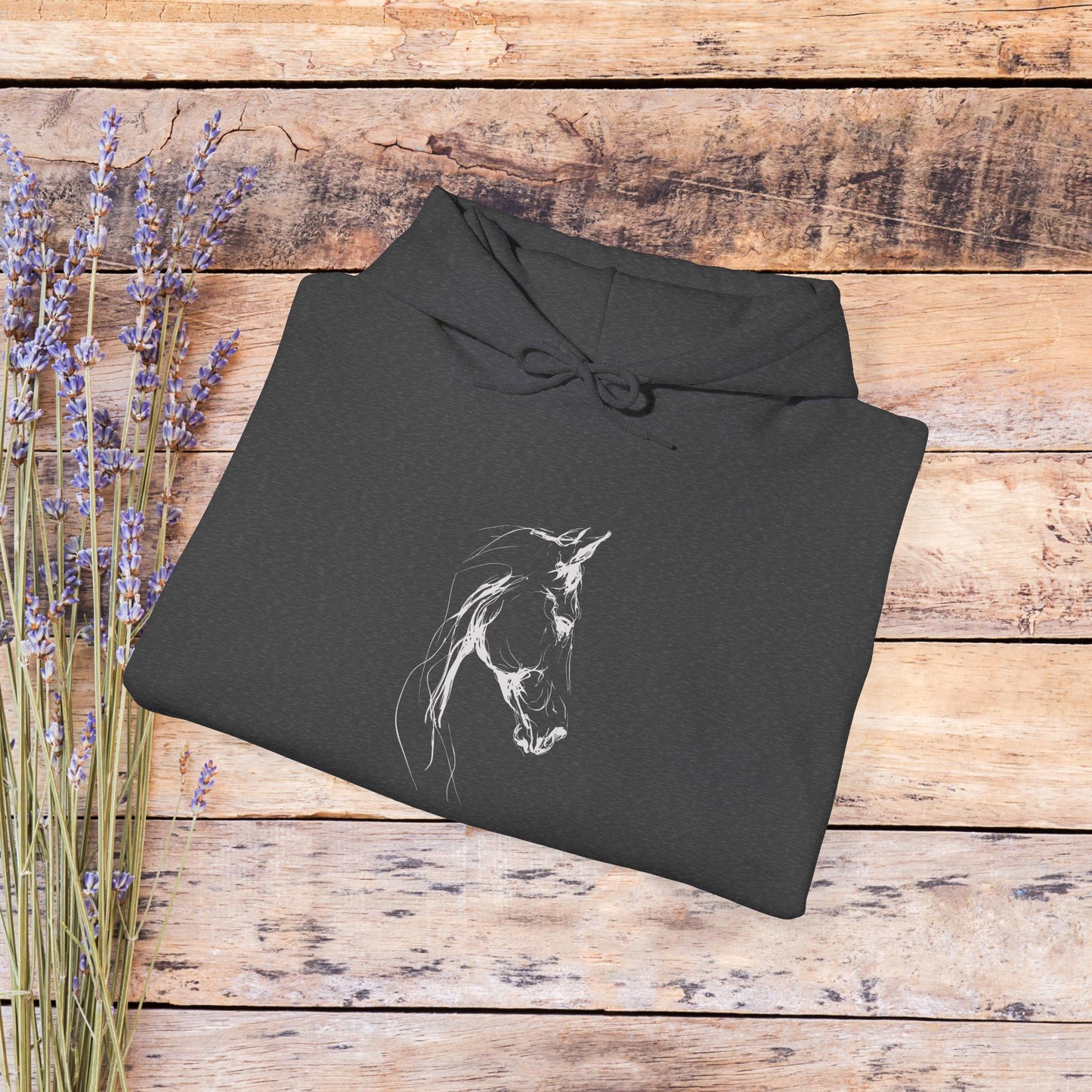 Minimal Sketch Horse Hoodie — Simple Equestrian Art Sweatshirt