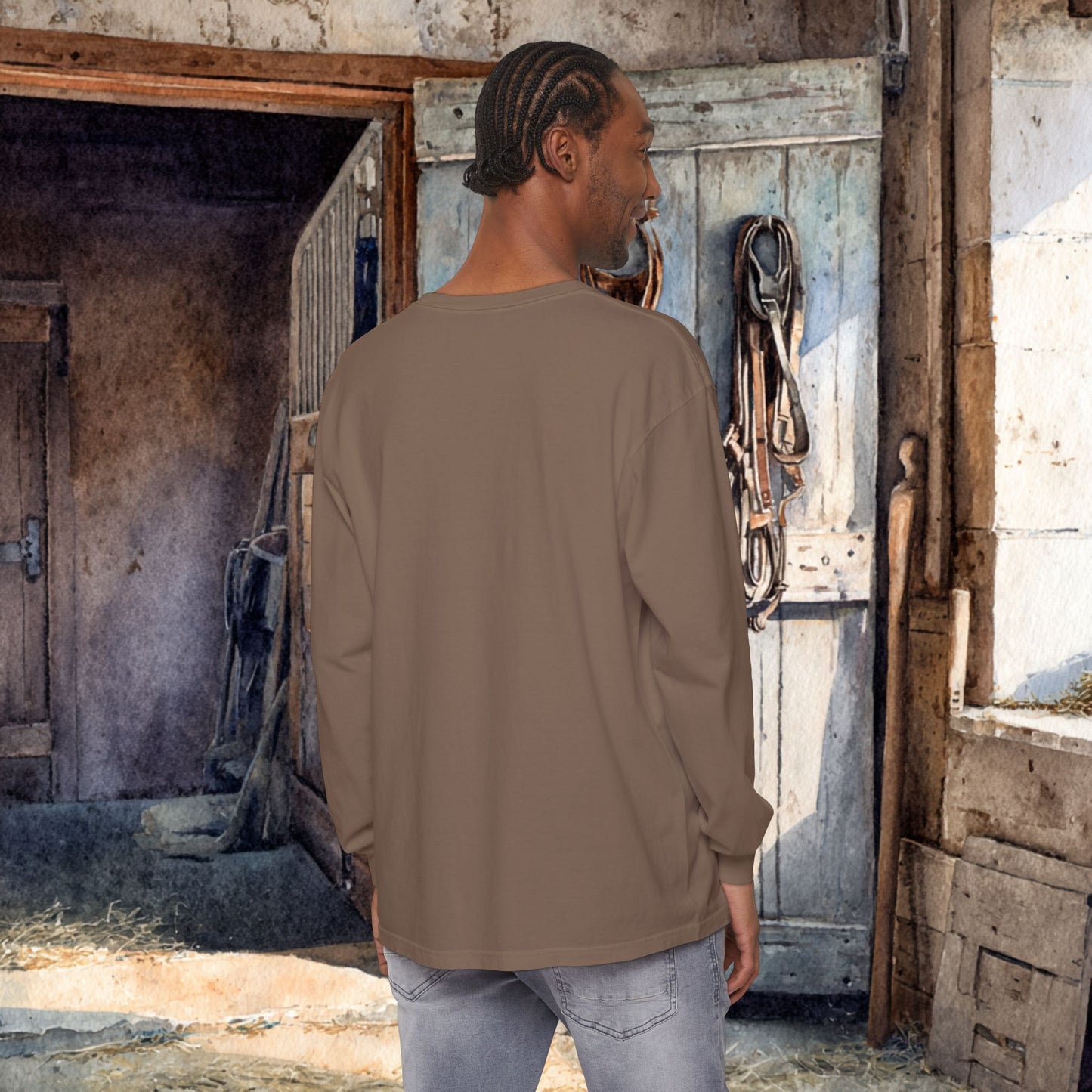 Western Mule Horse Watercolor Long Sleeve Comfort Colors T-Shirt