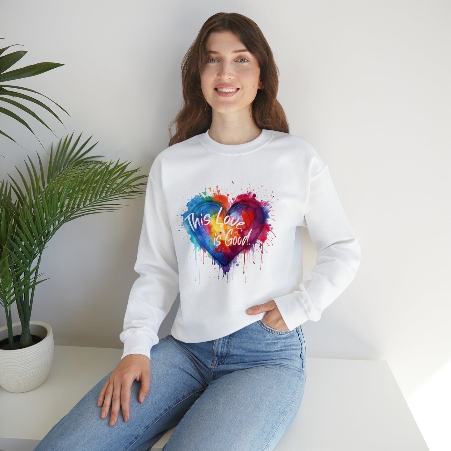 Rainbow Heart Sweatshirt: 'This Love, is Good', Wearable Watercolor Art
