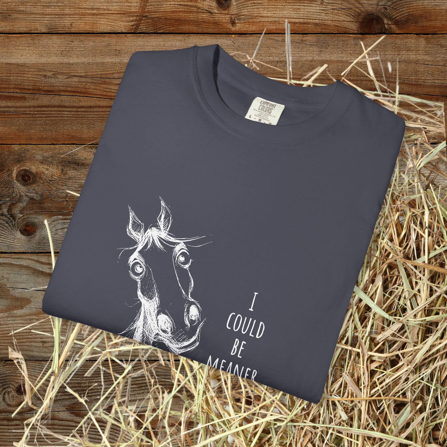 Funny Ornery Horse Cotton T-shirt - "I Could Be Meaner" Horse Lover Tee