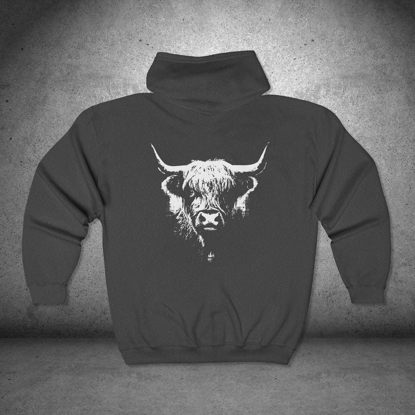 Highland Cow Zip-Up Hoodie – Cozy Farm & Country Jacket