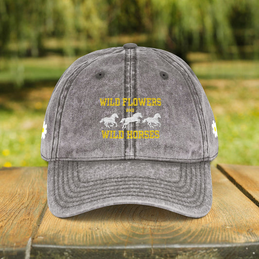 Wildflowers & Wild Horses Embroidered Cap – Vintage Distressed Horse Hat