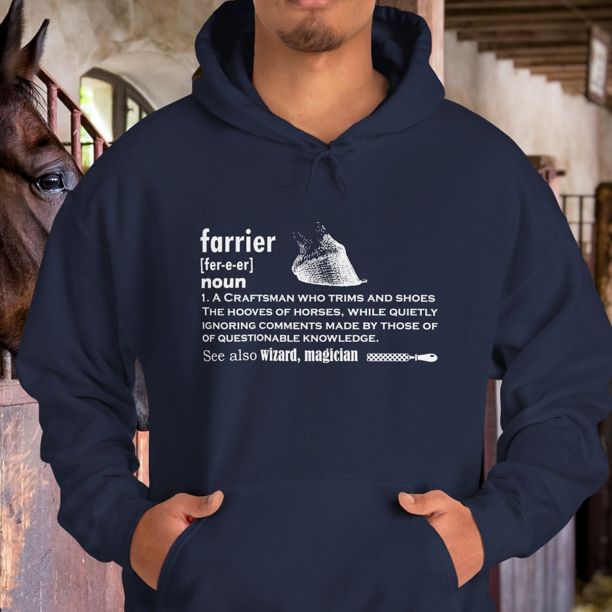 Farrier Definition Hoodie – Funny Horseshoer Gift for Farriers & Equestrians