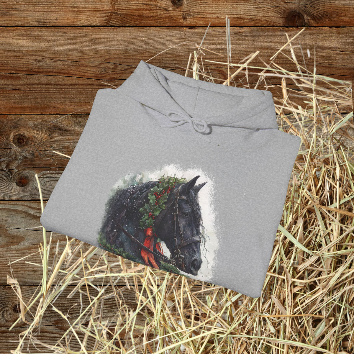 Friesian Horse Christmas Hoodie – Black Horse Holiday Sweatshi