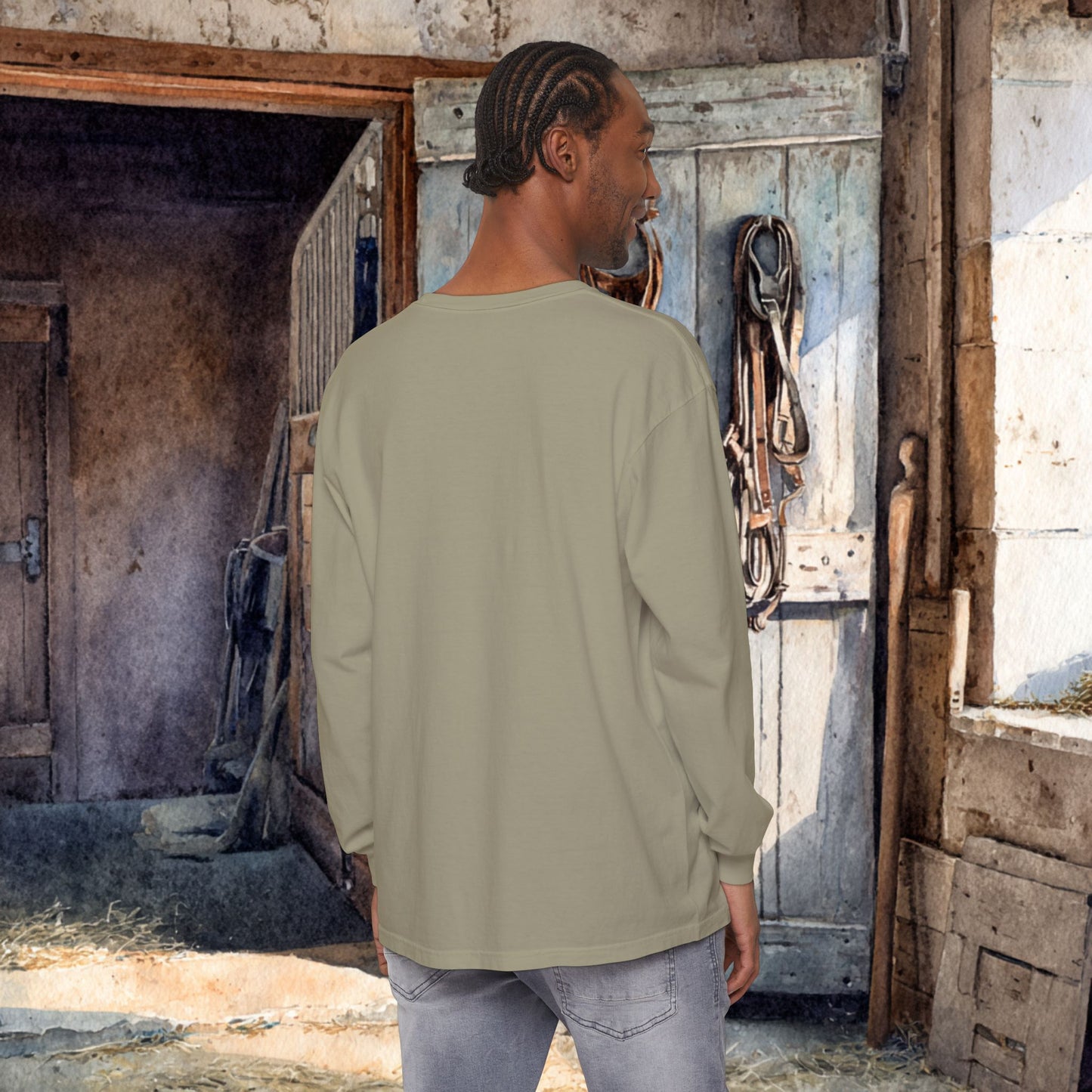 Western Mule Horse Watercolor Long Sleeve Comfort Colors T-Shirt