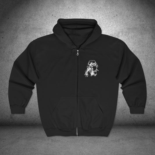 Original Horseracing Full Zip Jacket, Line Drawing, Jockey on Horse