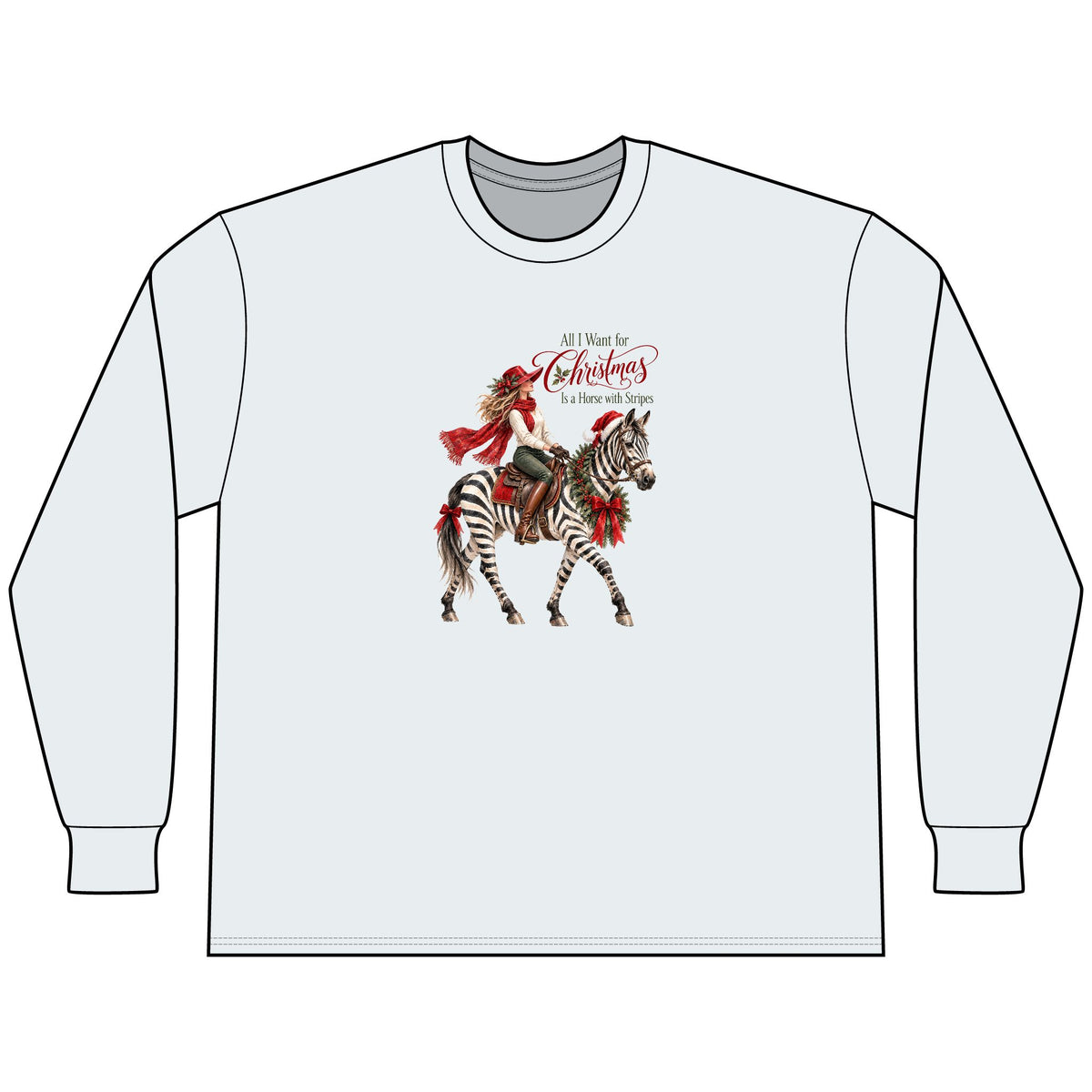 All I Want for Christmas Horse Long Sleeve Tee – Zebra Equestrian Shirt