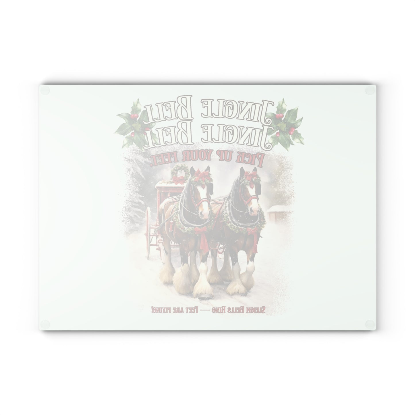 Clydesdale Christmas Horse glass cutting board – Personalized Holiday Horse Decor