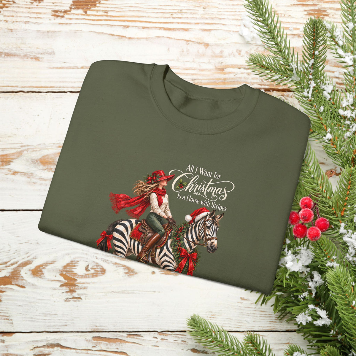 All I Want for Christmas Horse Sweatshirt – Funny Zebra Lover Gift