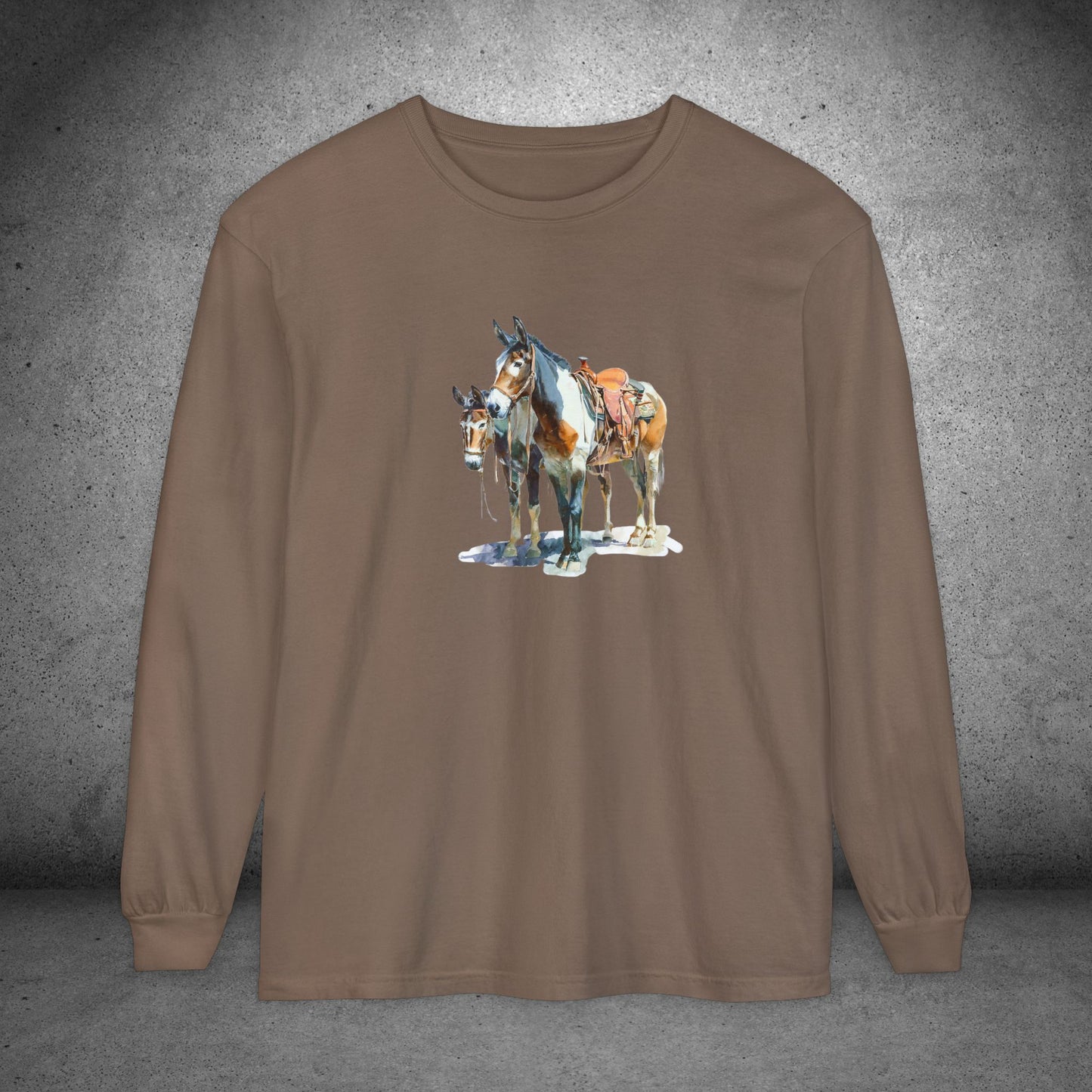 Western Mule Horse Watercolor Long Sleeve Comfort Colors T-Shirt