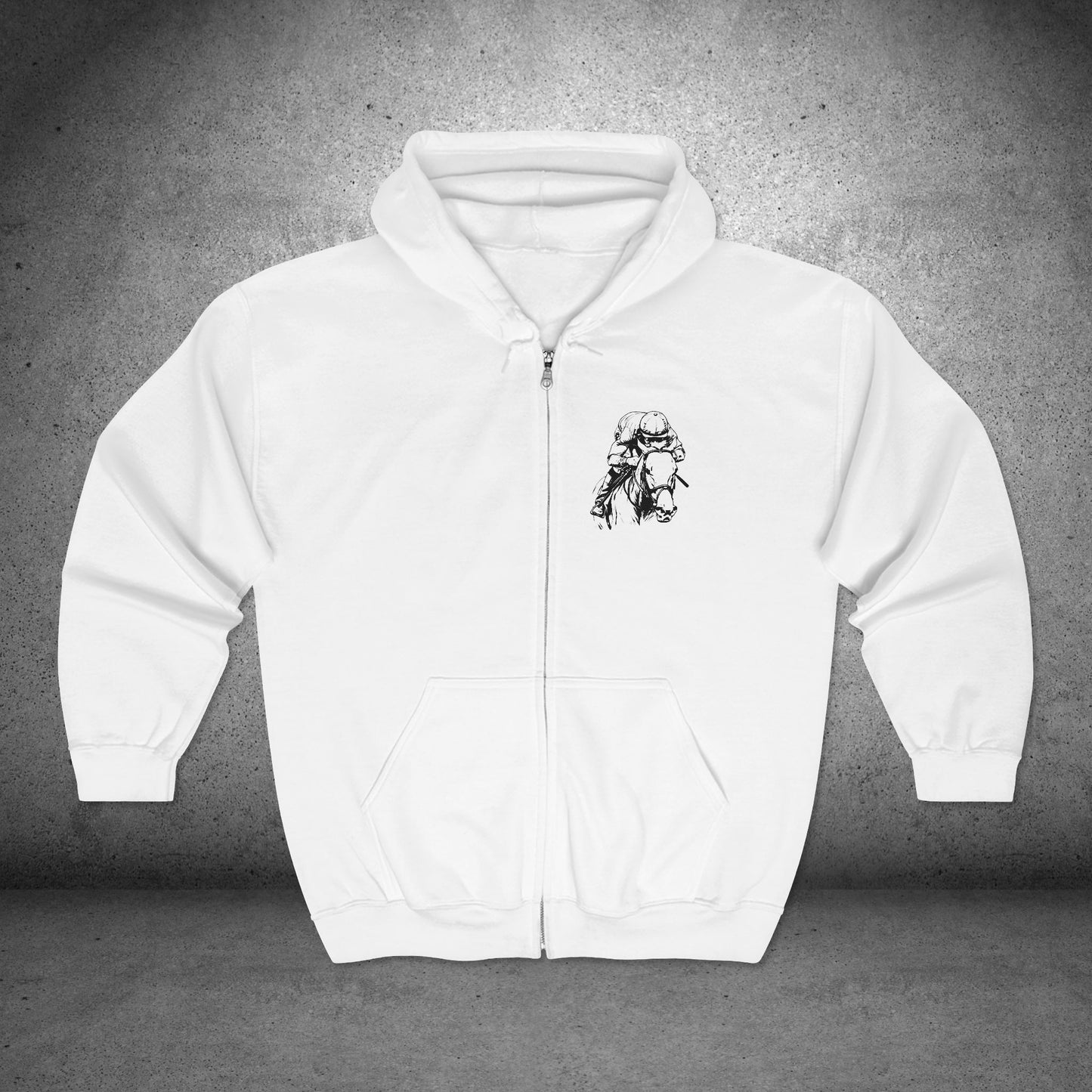 Original Horseracing Full Zip Jacket, Line Drawing, Jockey on Horse