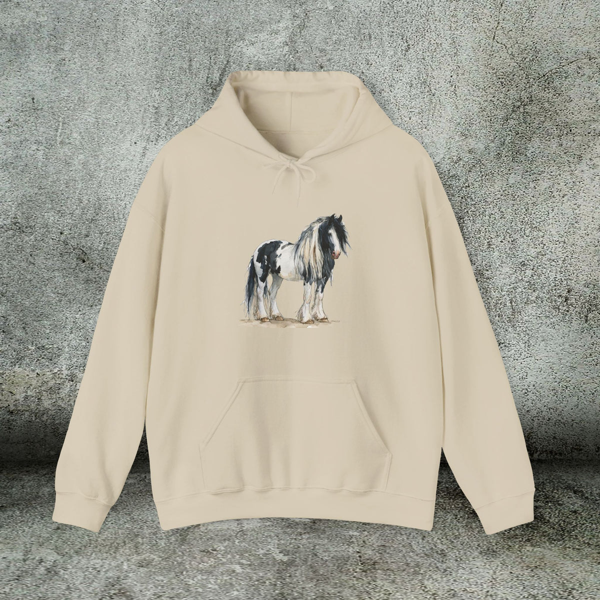 Gypsy Vanner Horse Hoodie – Black and White Draft Horse Watercolor Sweatshirt