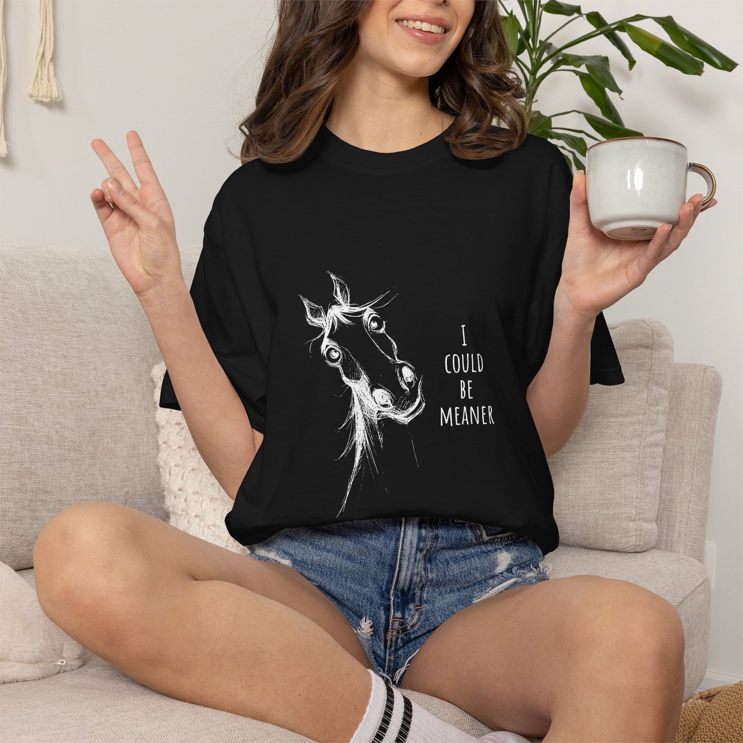 Funny Ornery Horse Cotton T-shirt - "I Could Be Meaner" Horse Lover Tee