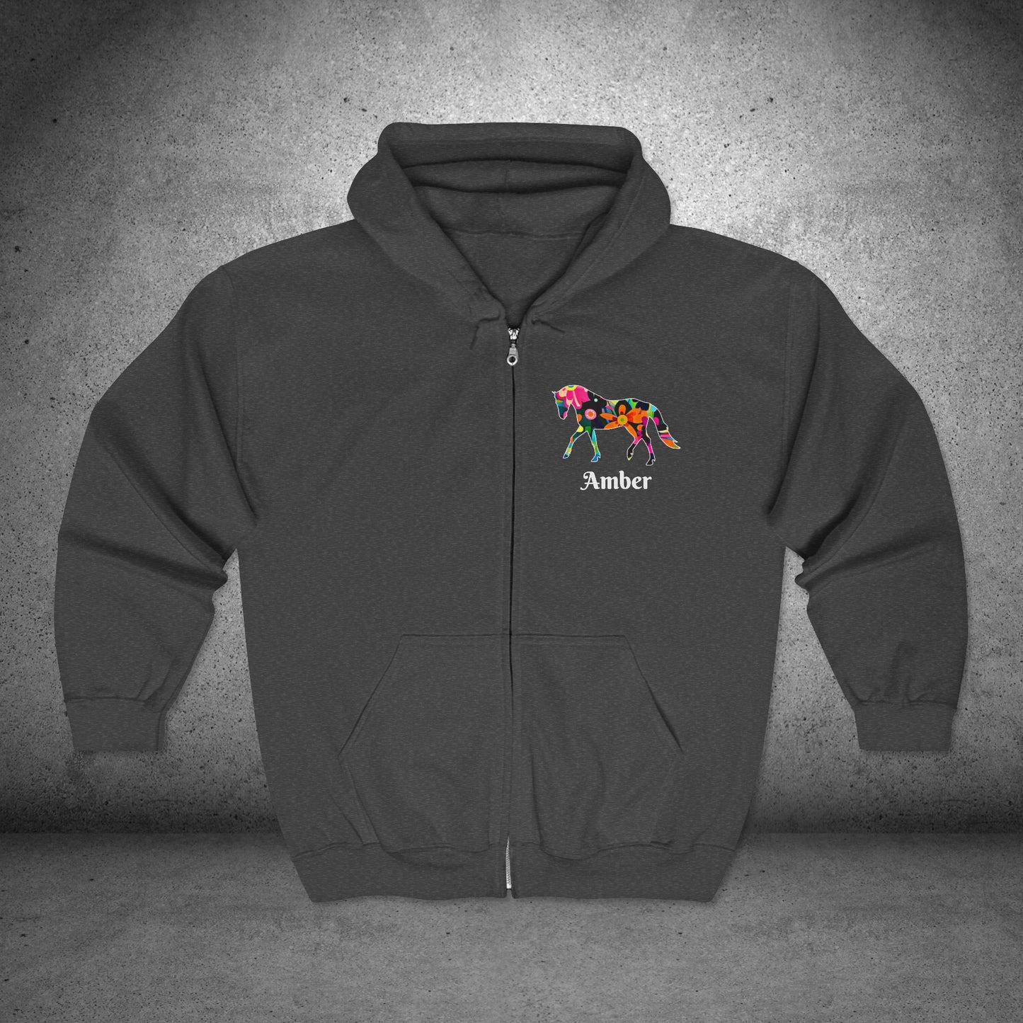 Horse Lover Full Zip Hoodie Jacket,  Floral Horse Pattern, personalized