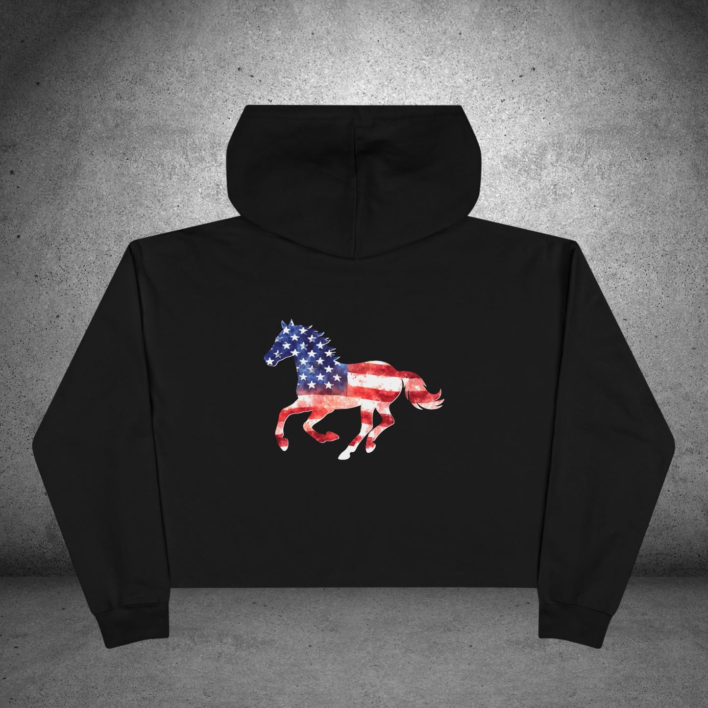 American Horse Girl Crop Hoodie | Flag Horse Graphic