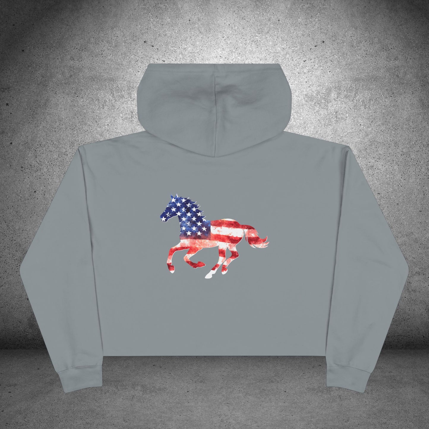 American Horse Girl Crop Hoodie | Flag Horse Graphic
