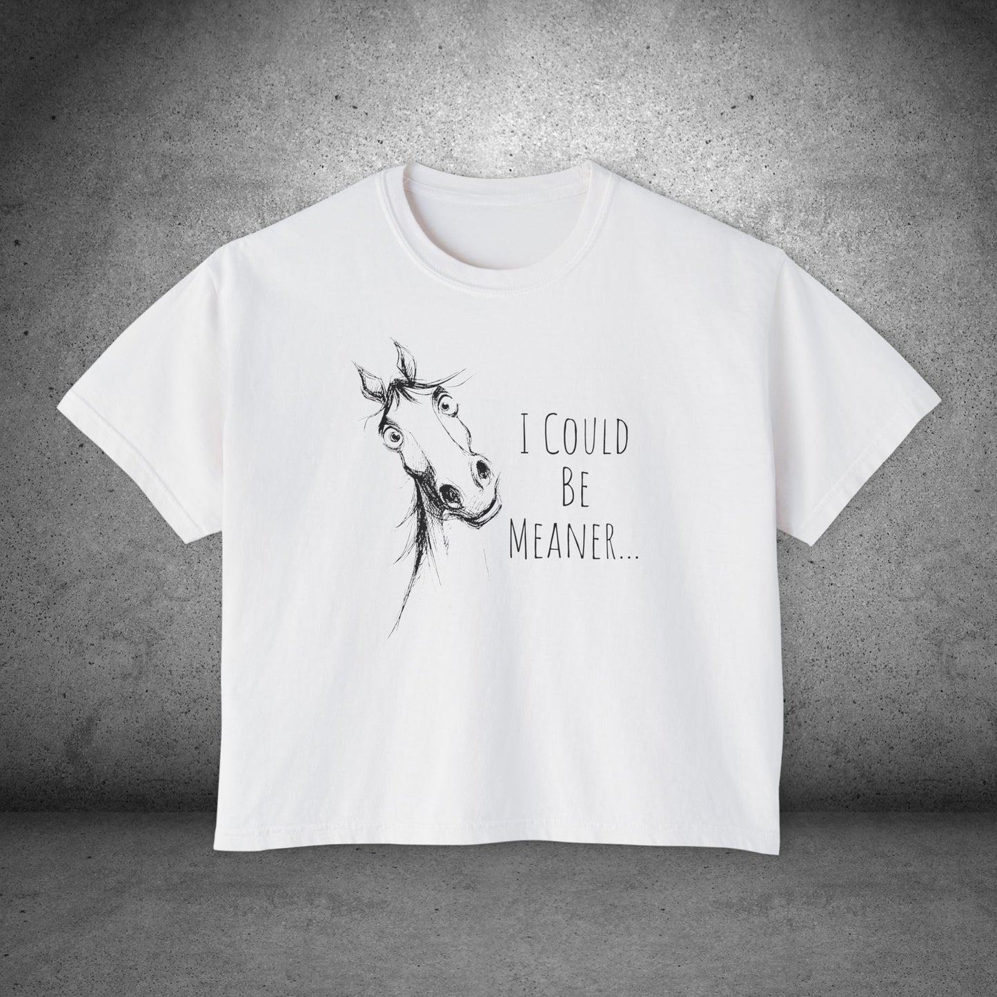 Women's Boxy Loose Fit Horse Tee — Horse Sketch "I Could Be Meaner"