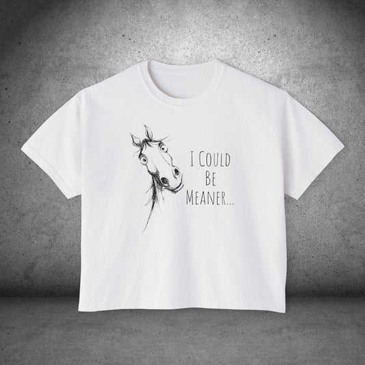Women's Boxy Loose Fit Horse Tee — Horse Sketch "I Could Be Meaner"