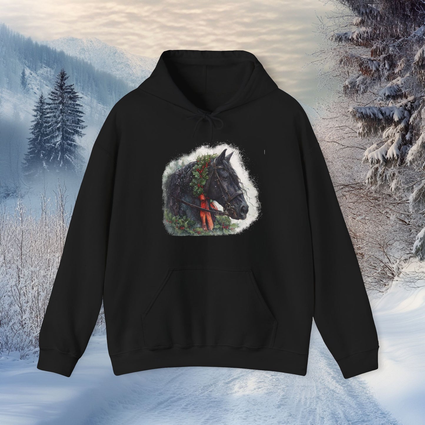 Friesian Horse Christmas Hoodie – Black Horse Holiday Sweatshi