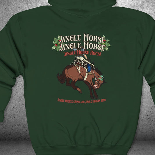 Jingle Horse Rock Christmas Full-Zip Hoodie – Rodeo Horse Holiday Sweatshirt
