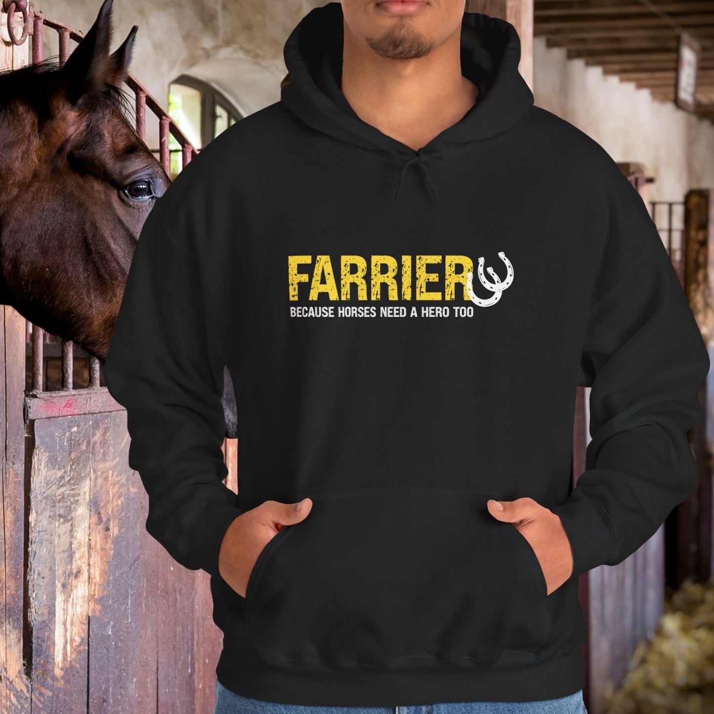 Farrier Hoodie – "Because Horses Need a Hero Too" Pullover for Farriers & Equestrian Fans