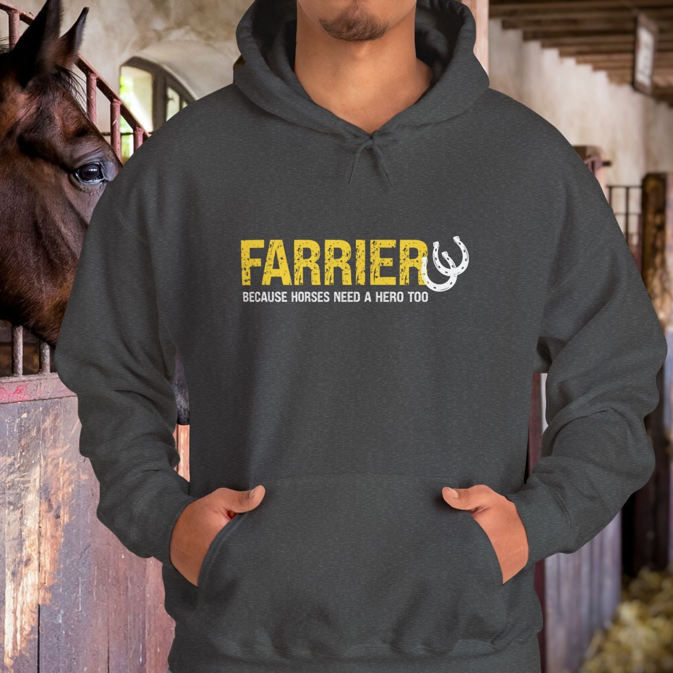 Farrier Hoodie – "Because Horses Need a Hero Too" Pullover for Farriers & Equestrian Fans