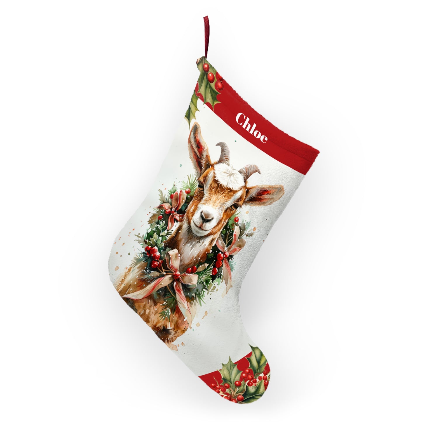 Billy Goat Art Wildlife Christmas Stocking, Rustic Holiday