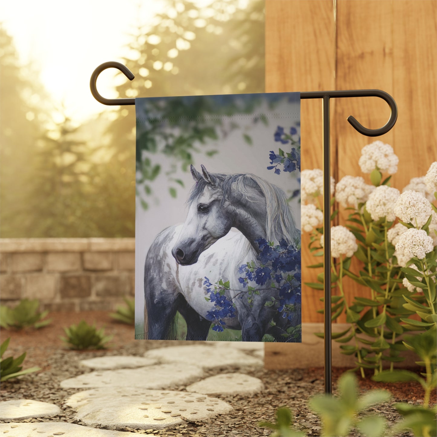 Horse and Floral Garden Banner, Outdoor Decor, Horse Lover's Gift, Spring Decoration, Yard Flag, Garden Art
