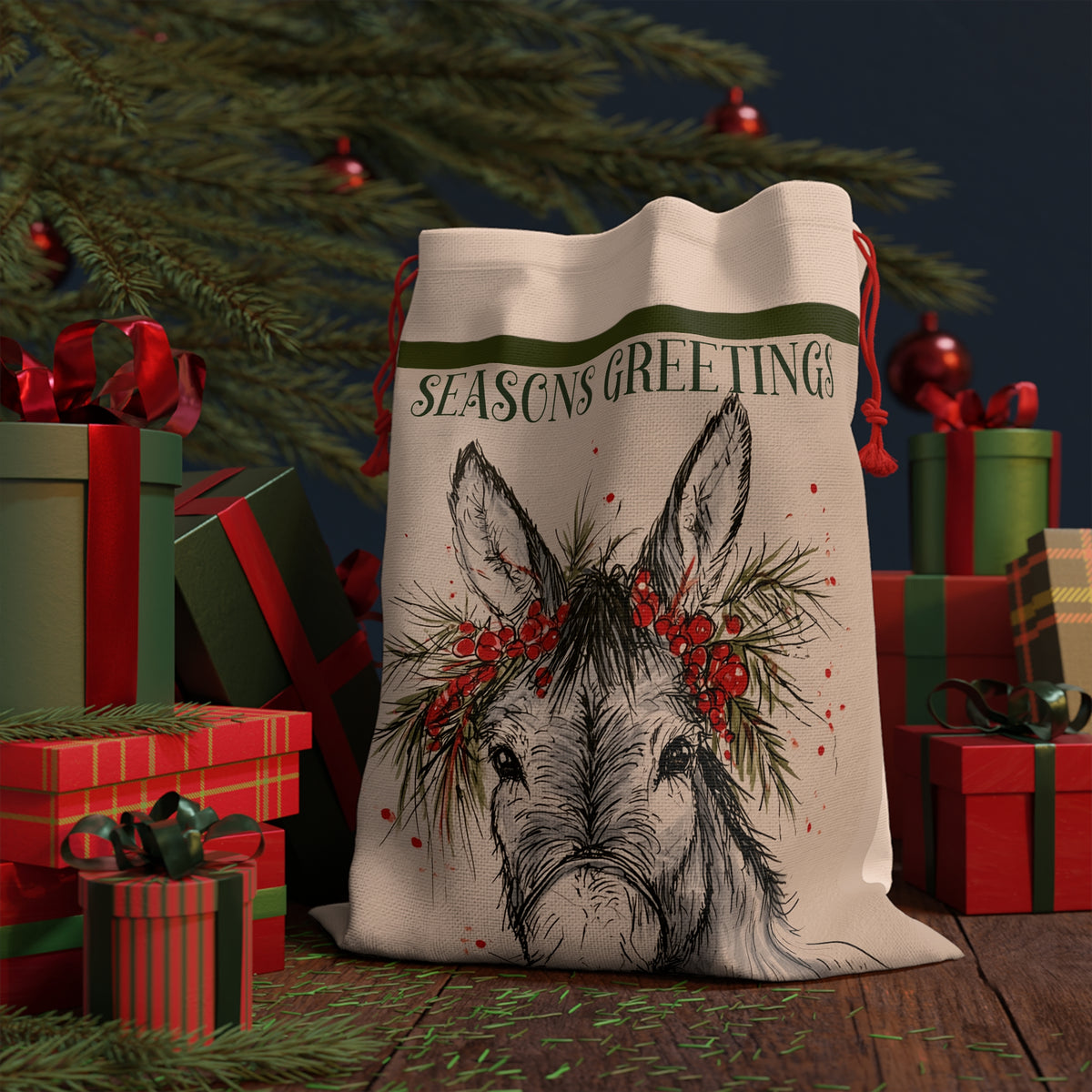 Donkey Christmas Gift Bag – Large - Reuseable Santa Sack