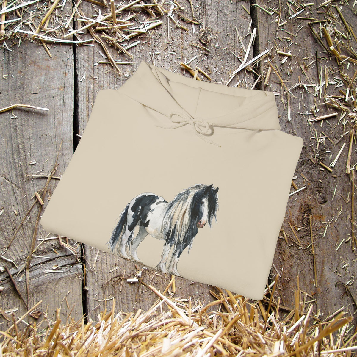 Gypsy Vanner Horse Hoodie – Black and White Draft Horse Watercolor Sweatshirt