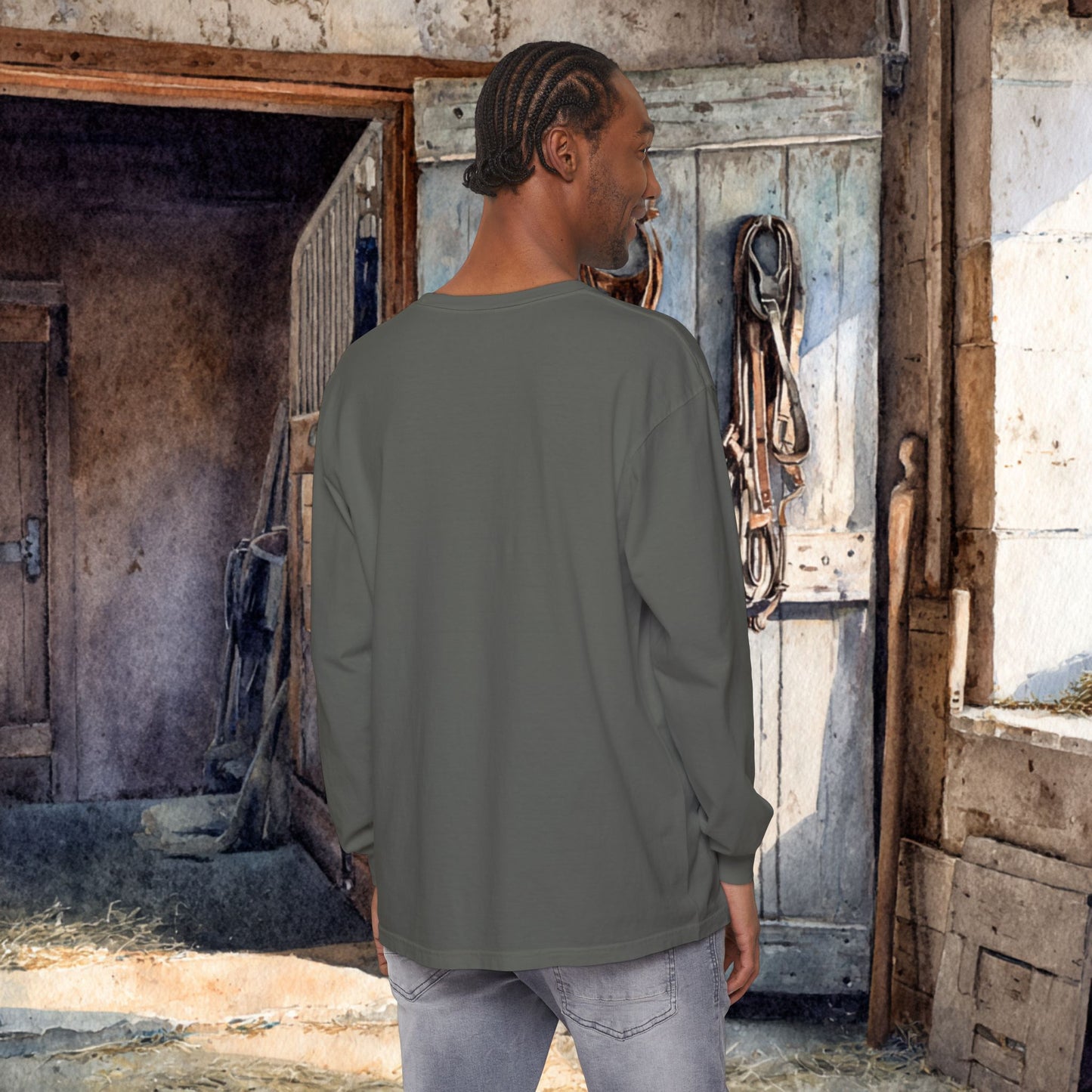 Western Mule Horse Watercolor Long Sleeve Comfort Colors T-Shirt