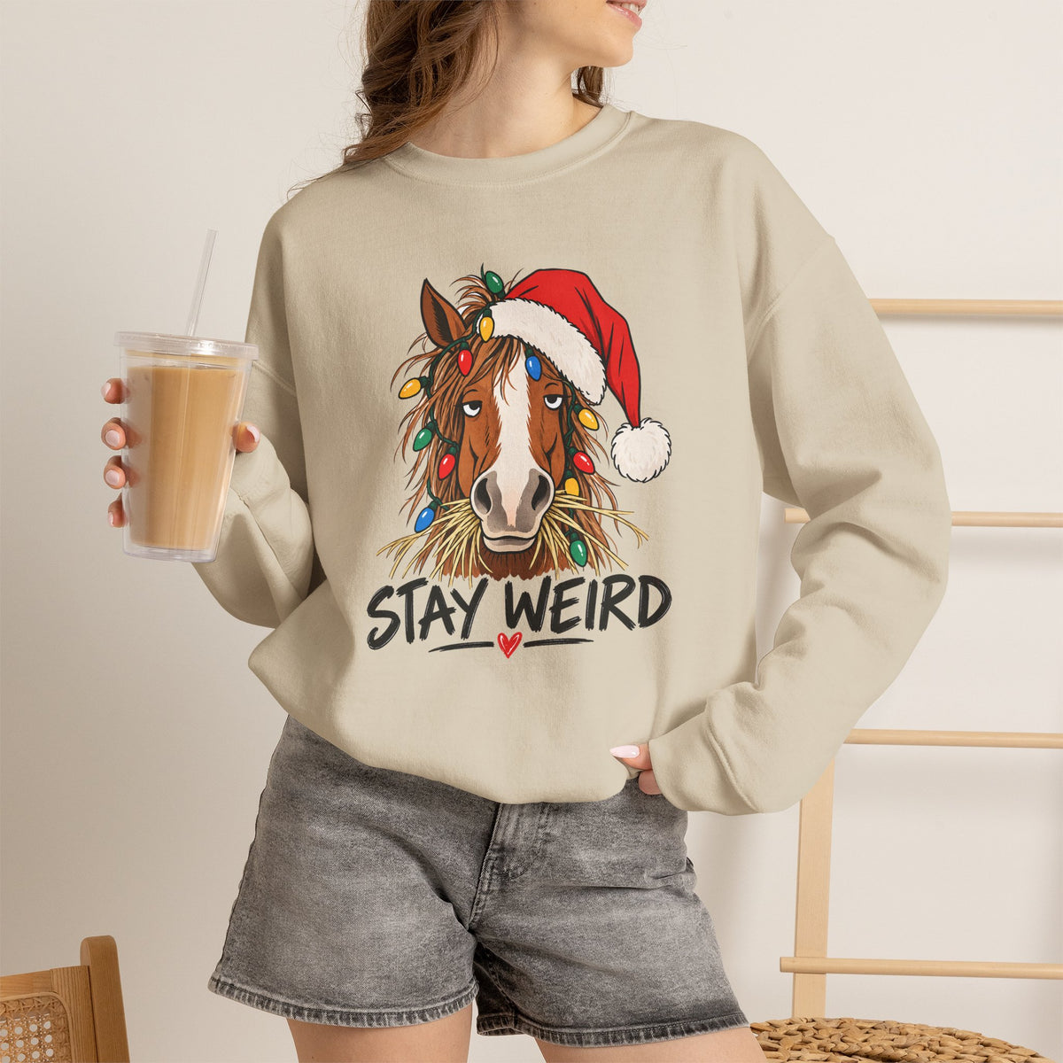 Stay Weird Horse Christmas Sweatshirt - Funny Horse Holiday Shirt