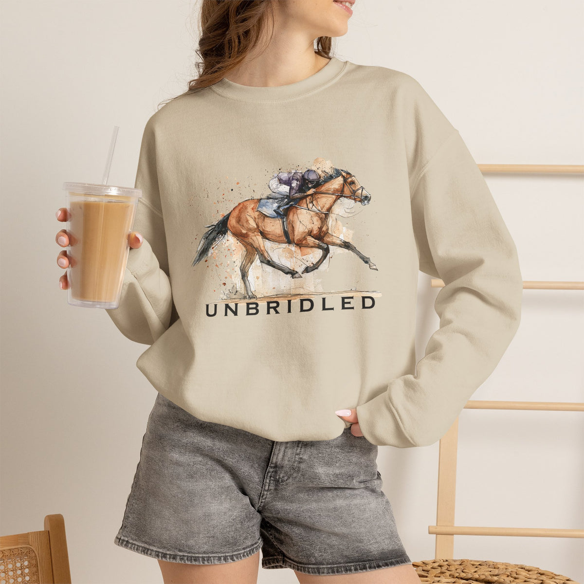 Unbridled Racehorse Sweatshirt – Watercolor Horse Racing Crewneck