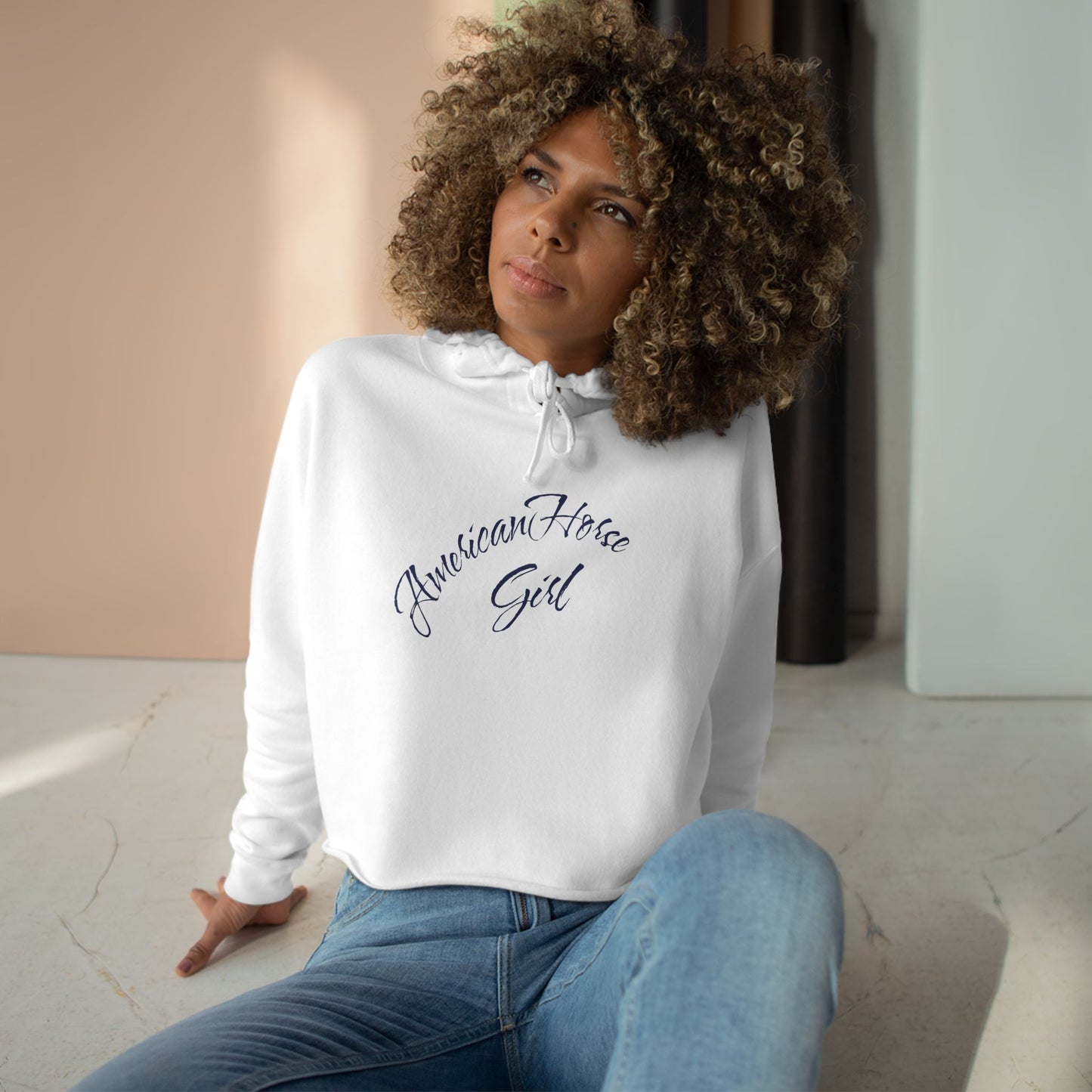 American Horse Girl Crop Hoodie | Flag Horse Graphic