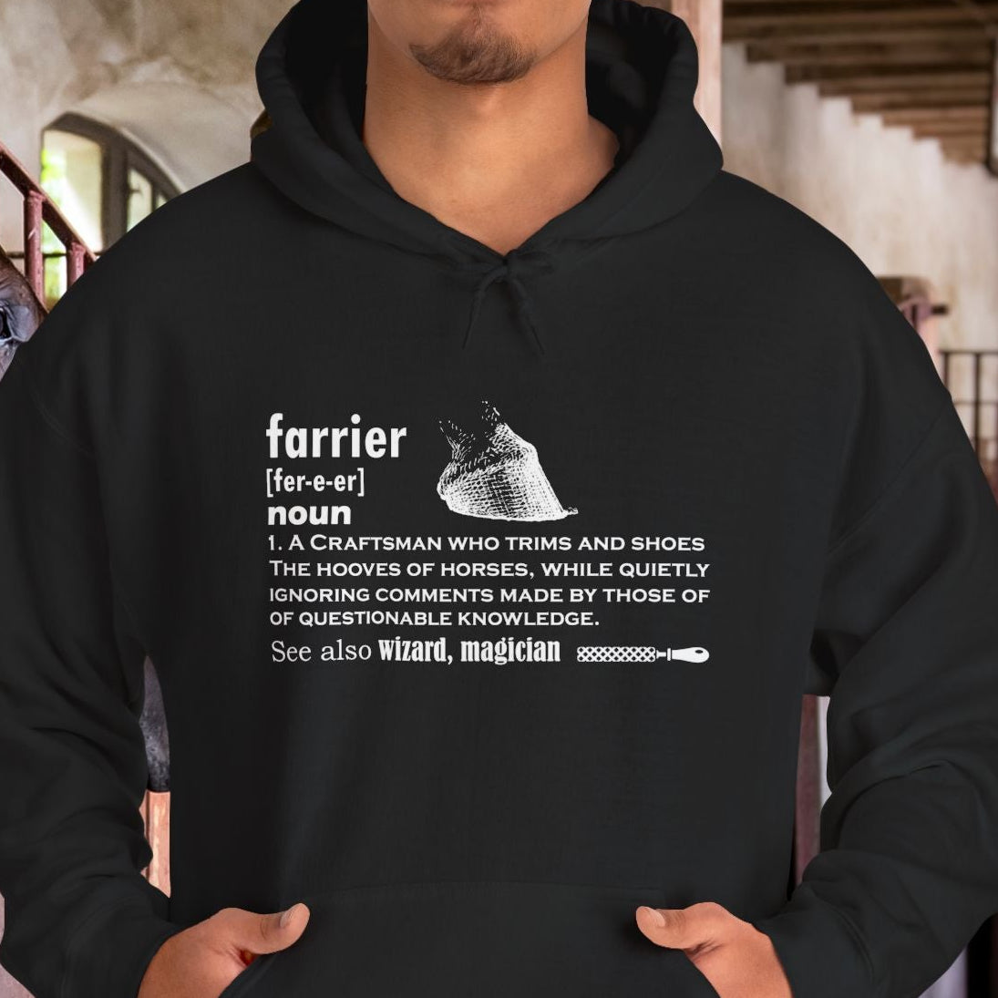 Farrier Definition Hoodie – Funny Horseshoer Gift for Farriers & Equestrians