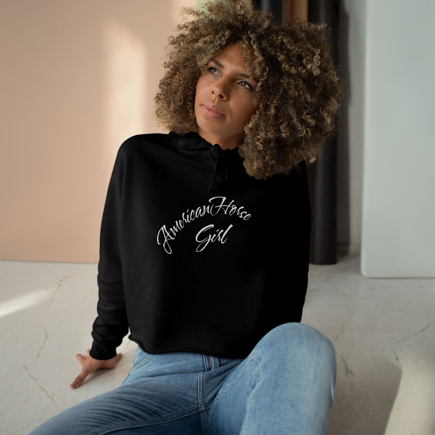 American Horse Girl Crop Hoodie | Flag Horse Graphic