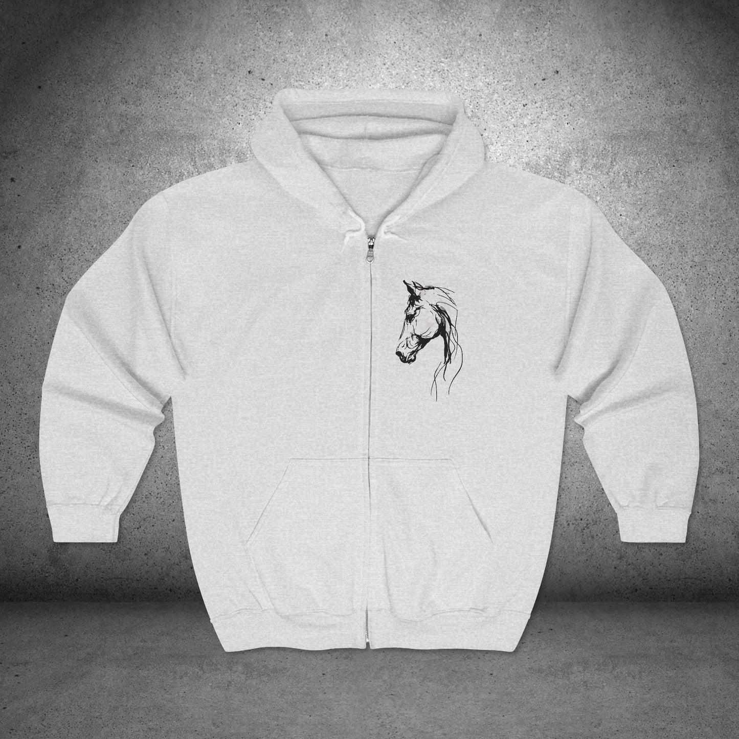 Horse Head Sketch Zip Hoodie — Minimal Equestrian Zip-Up for Riders & Horse Lovers