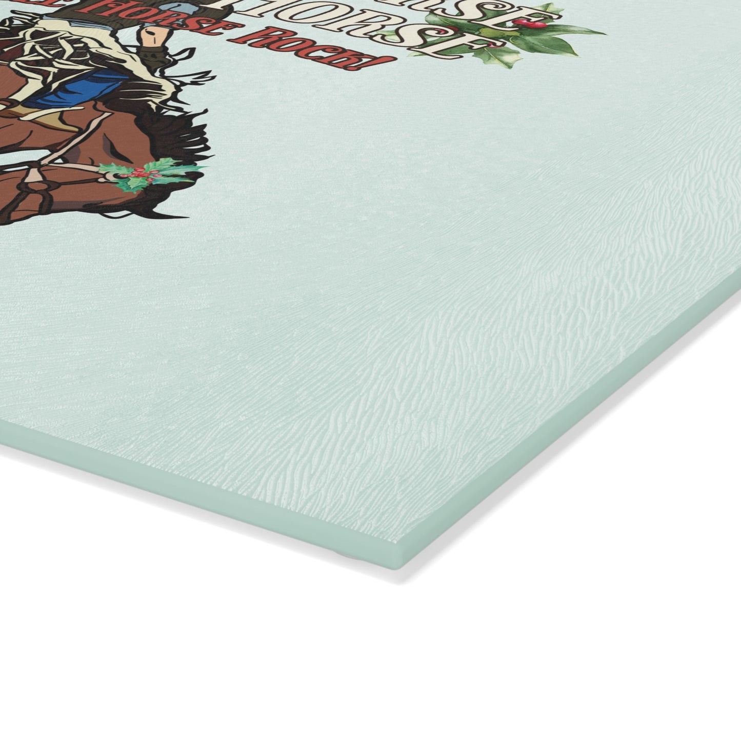 Rodeo Christmas Horse Glass cutting board – Jingle Horse Rock Cowboy - 2 sizes