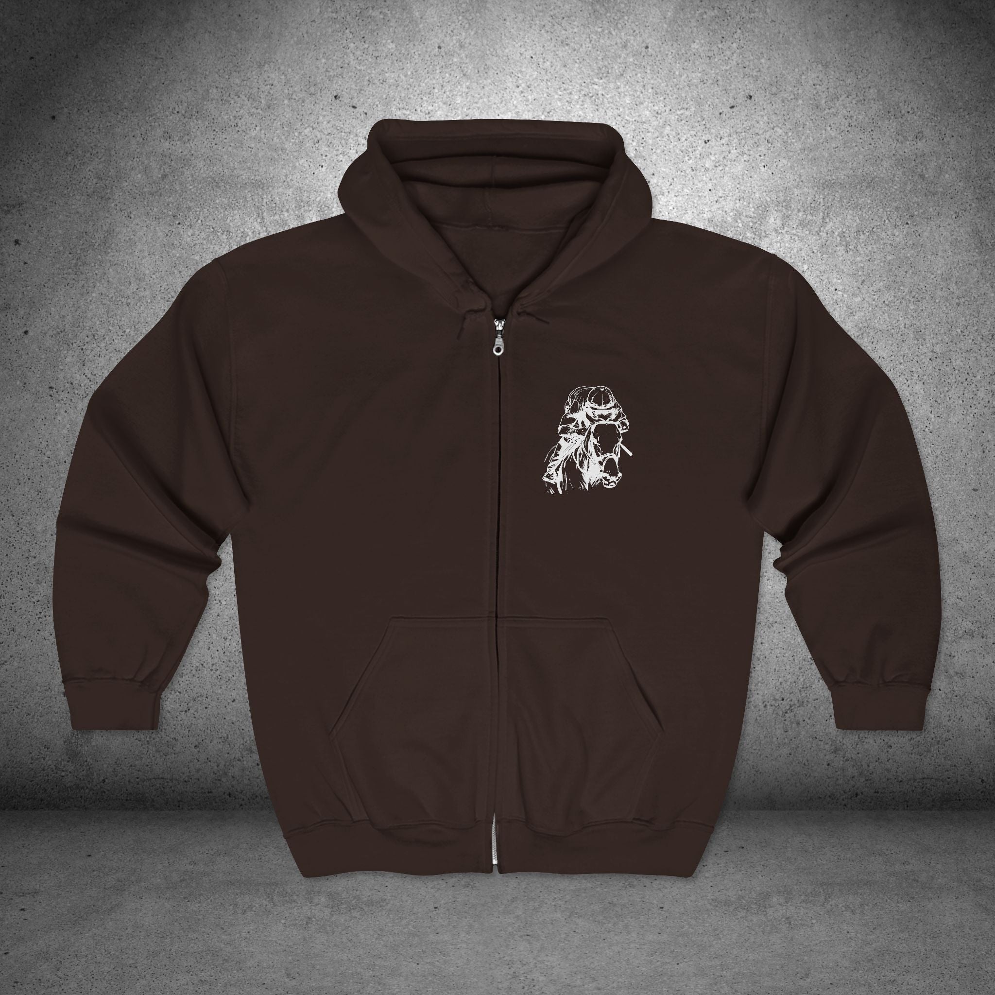 Original Horseracing Full Zip Jacket, Line Drawing, Jockey on