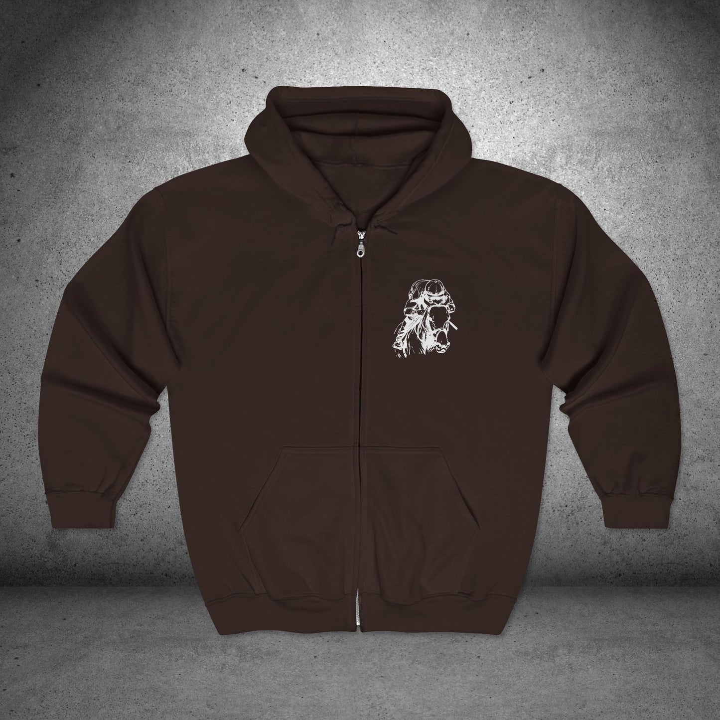 Original Horseracing Full Zip Jacket, Line Drawing, Jockey on Horse