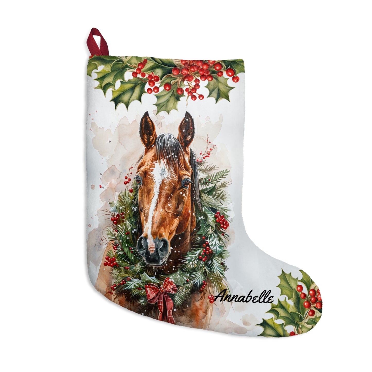 Christmas Brown Horse with Blaze Stocking, Holiday Gift for Horse Lover