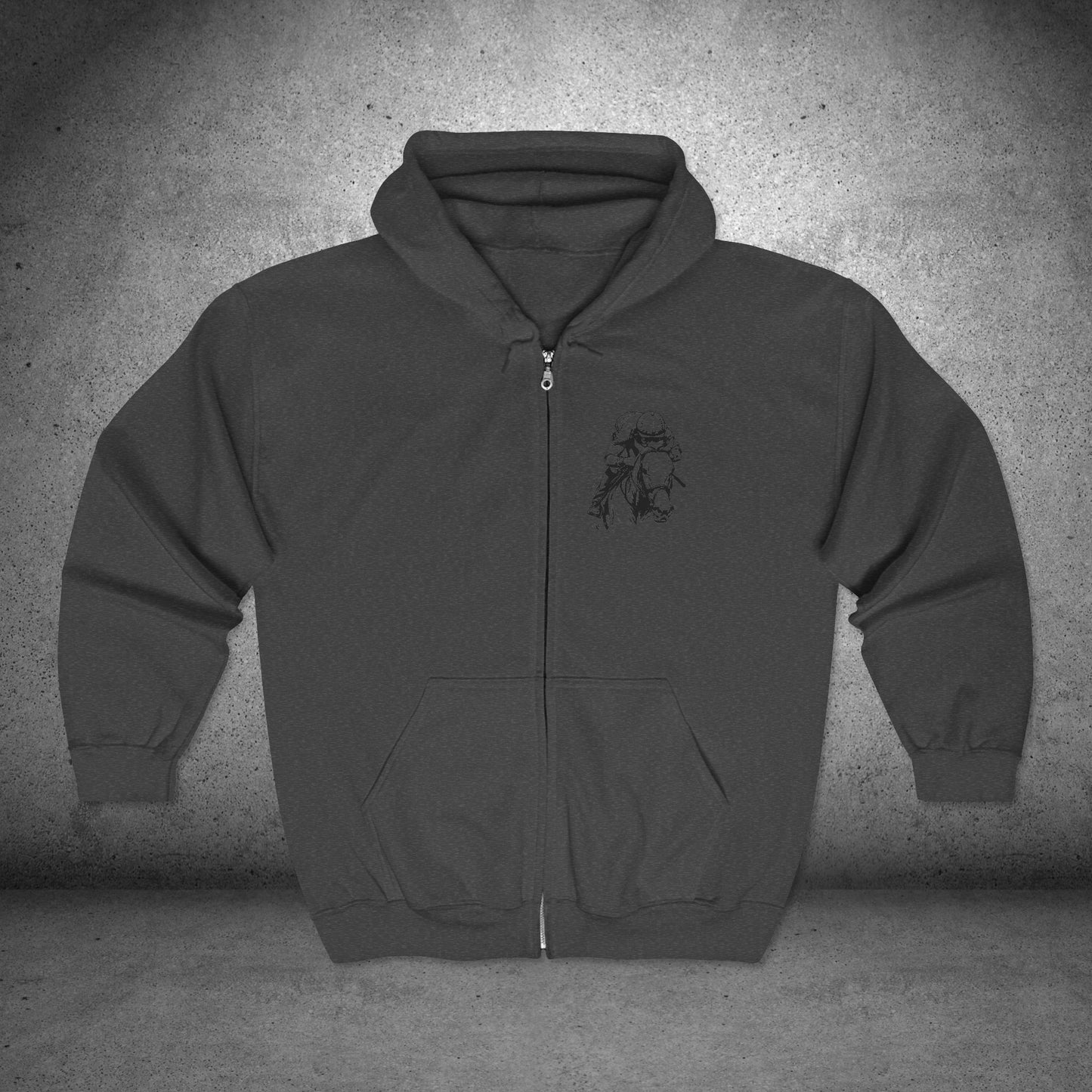 Original Horseracing Full Zip Jacket, Line Drawing, Jockey on Horse