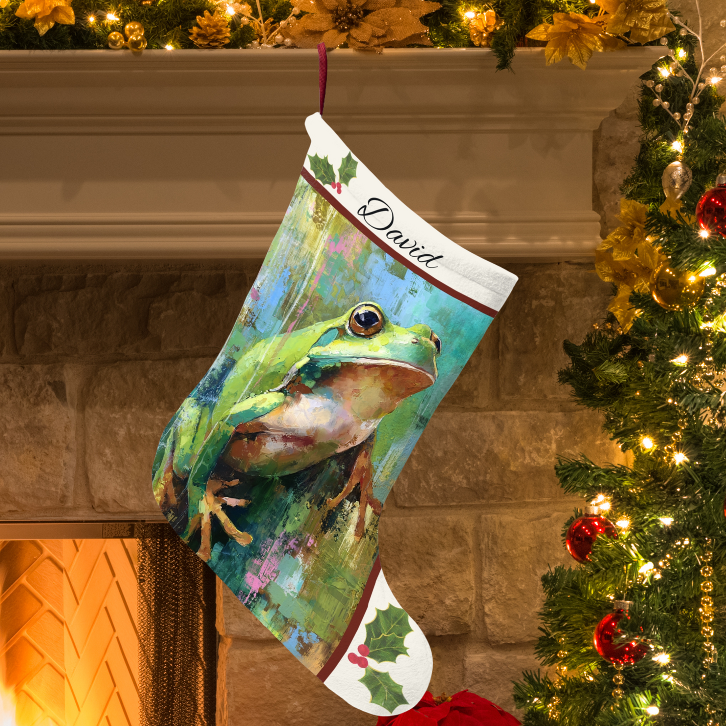 Frog Christmas Stockings | Custom Holiday Decor, Nature Stocking