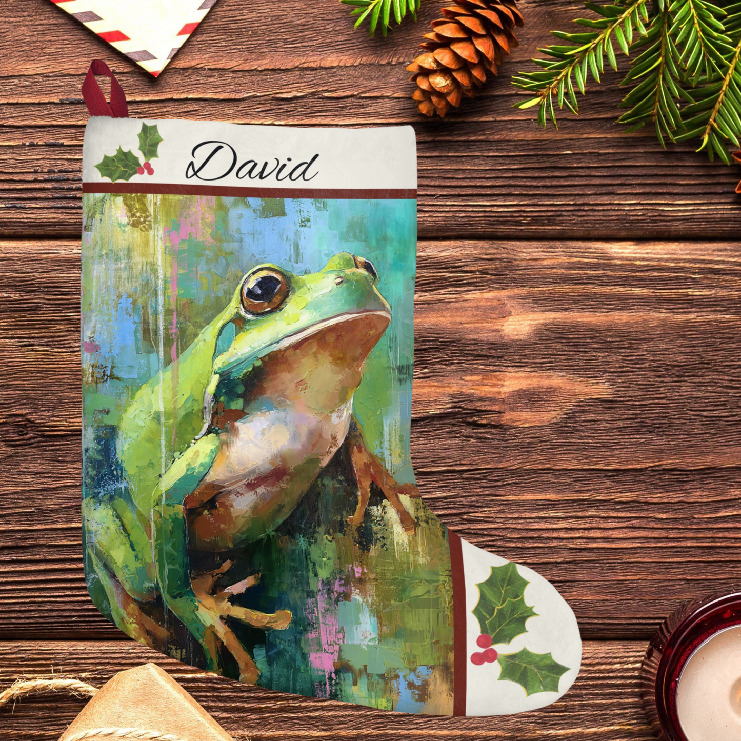 Frog Christmas Stockings | Custom Holiday Decor, Nature Stocking