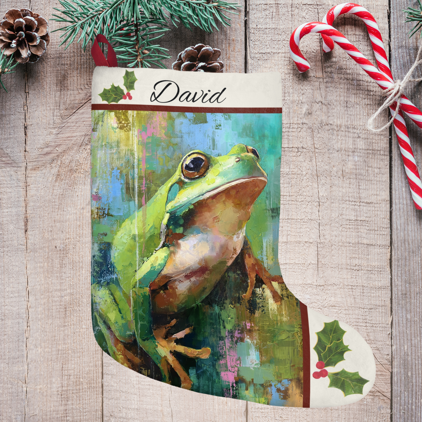 Frog Christmas Stockings | Custom Holiday Decor, Nature Stocking