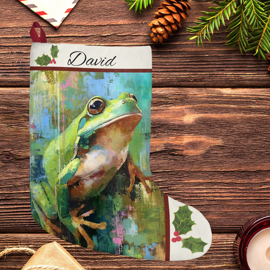 Frog Christmas Stockings | Custom Holiday Decor, Nature Stocking