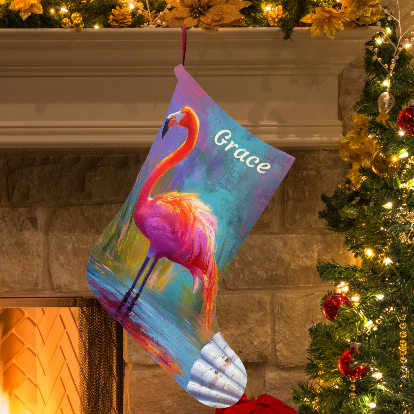 Personalized Pink Flamingo Christmas Stockings Holiday Decor USA