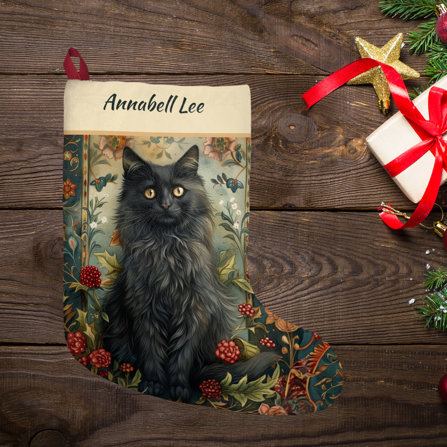 Victorian Black Cat Christmas Stocking - A Black Cat