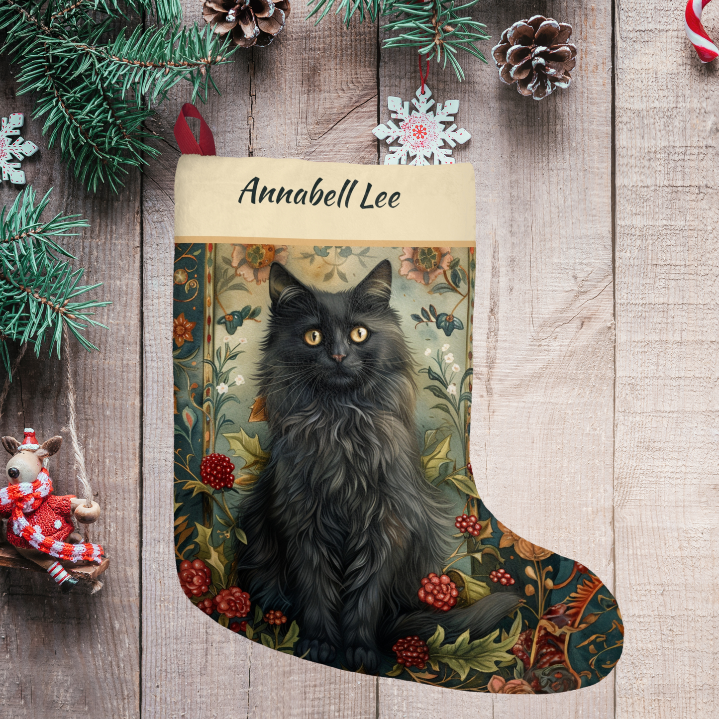 Victorian Black Cat Christmas Stocking - A Black Cat